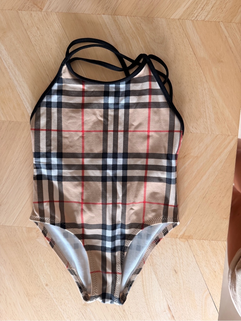 Vintage Burberry Beige Plaid Kids One-Piece Swimsuit 2Y